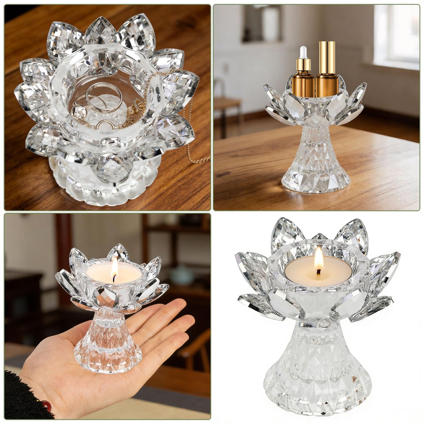 Awexilup 1 PC Silver Crystal Flower Tea Light Holder, Glass Lotus Tealight Candlestick, Votive Candle for Table Centerpiece, Wedding Party Decor, Nice Gift