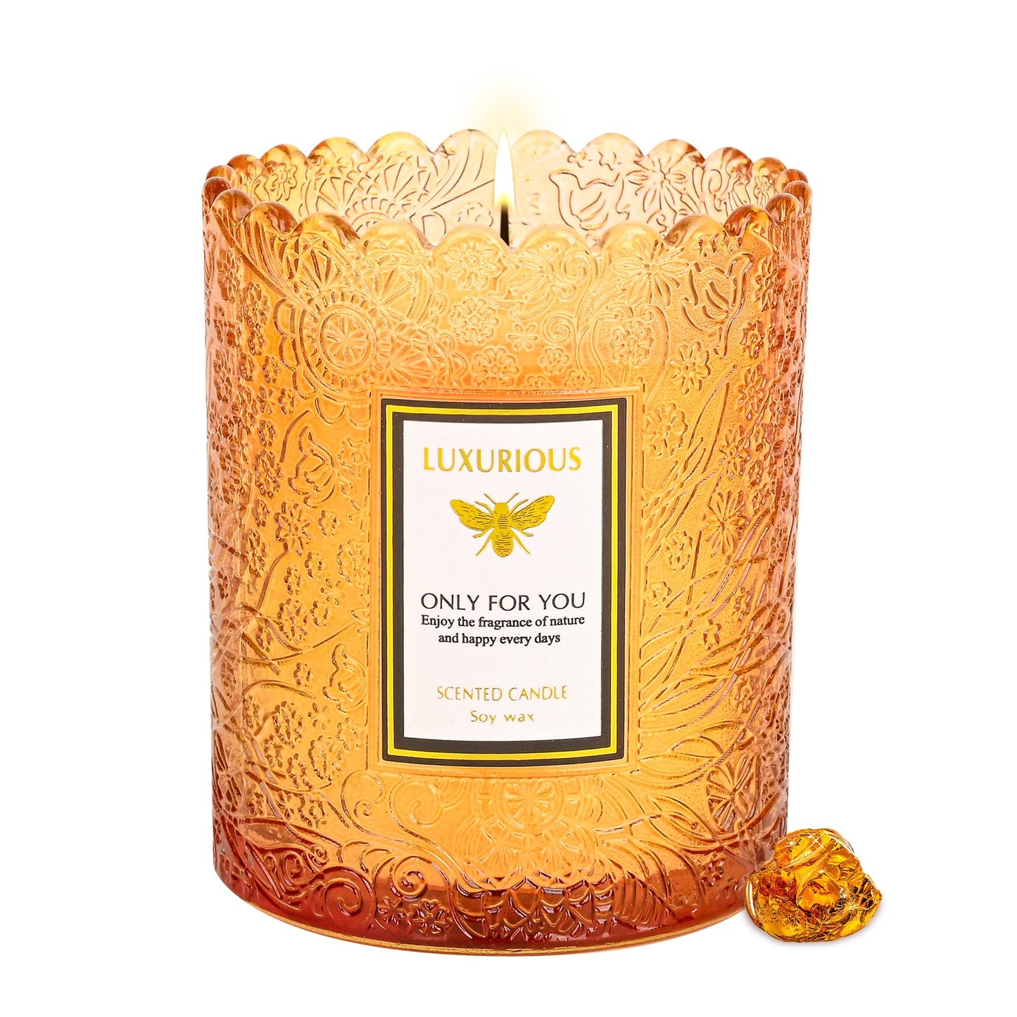 Sandalwood Candles, Candles for Home Scented, Natural Soy Wax Candle，Aromatherapy Candle for Stress Relief, Delicate Embossed Glass Jar for Home Decor, 7 oz 40 Hours Burning Time