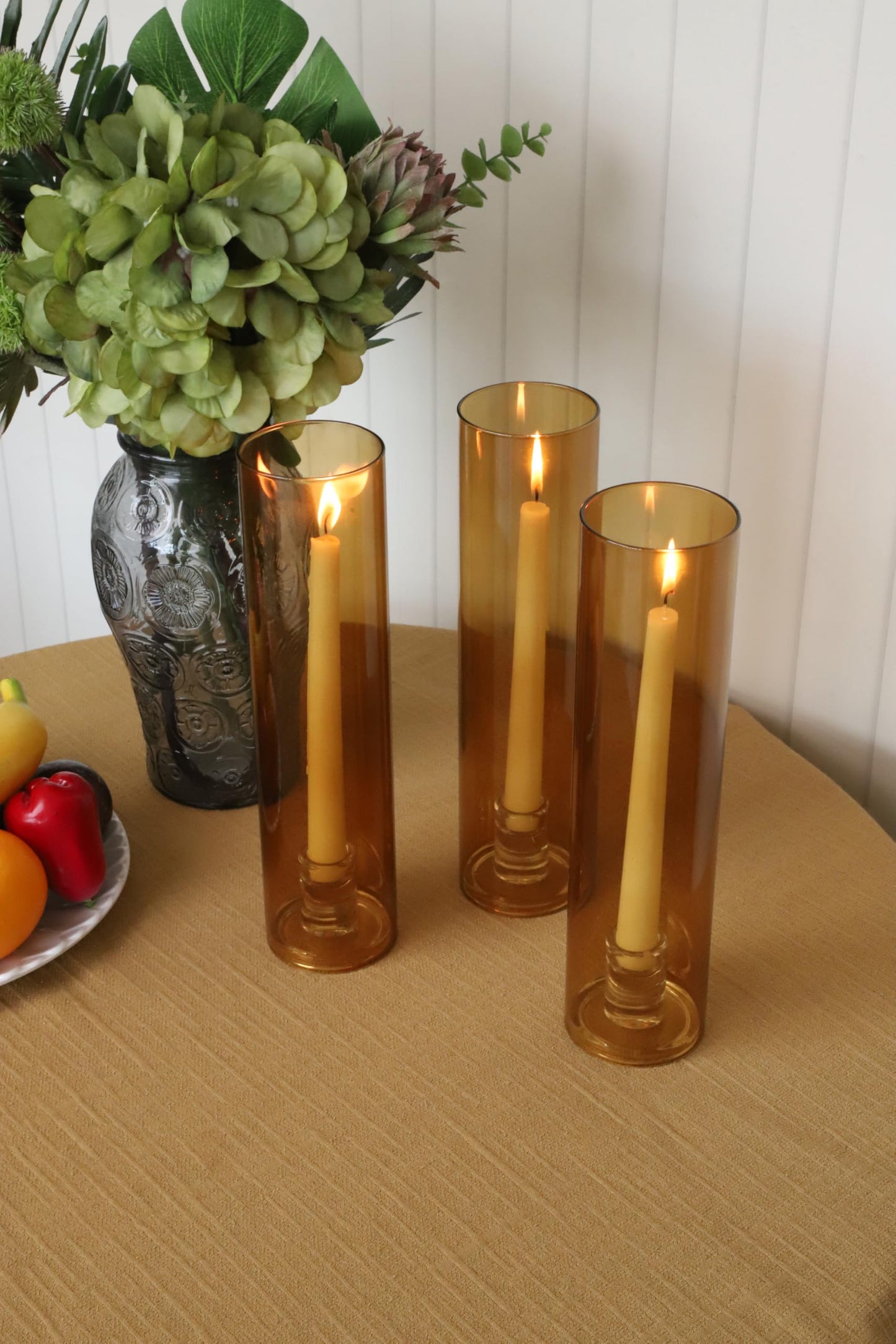 Vixdonos Glass Hurricane Candle Holder Set of 3 Modern Candlestick Holders Long Taper Candle Stand with 11.8 inch Tall Cylinder Windproof Cover for Wedding Party Table Centerpiece Outdoor