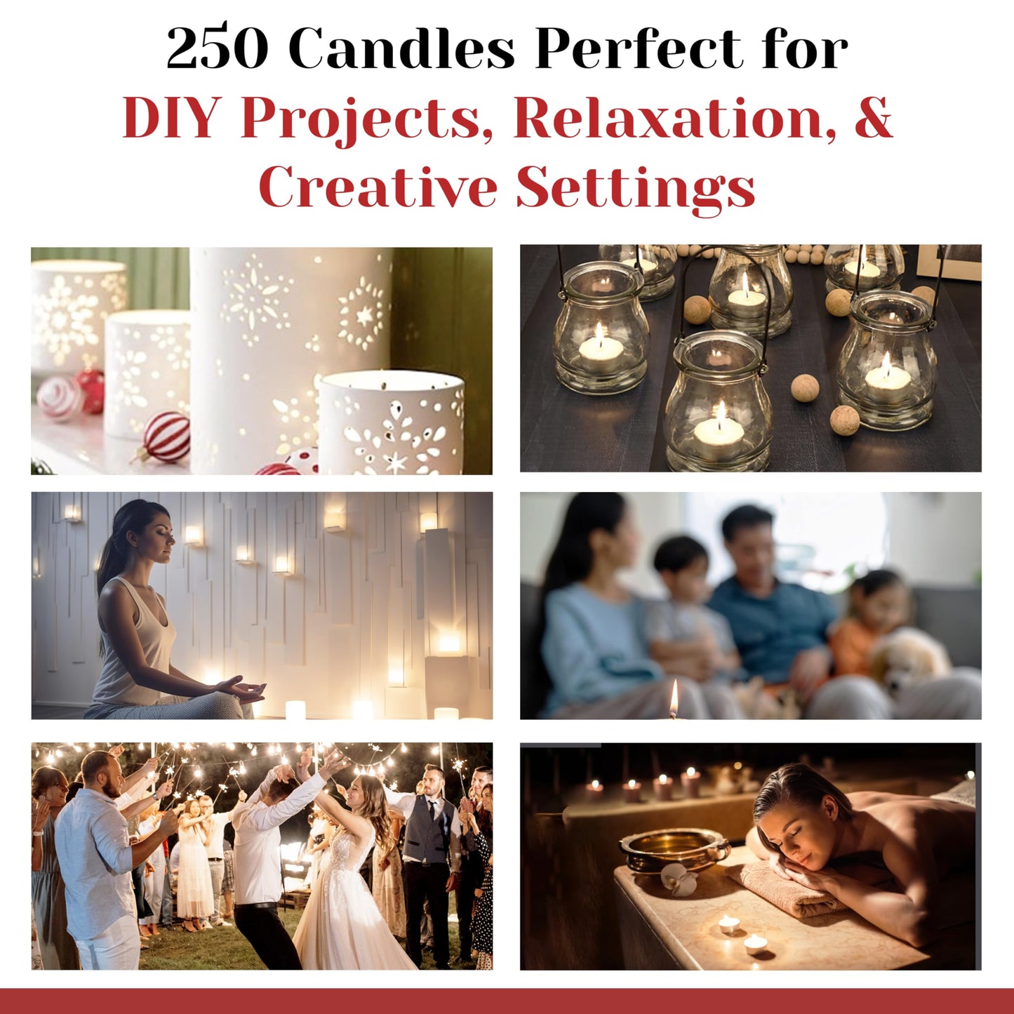 Tea Light Candles in Metal Cups - 8 Hours Clean, Long Burning White Unscented - 250 Votive Candles Bulk for Romantic Dinner, Wedding, Spa & Hotels by PARNOO