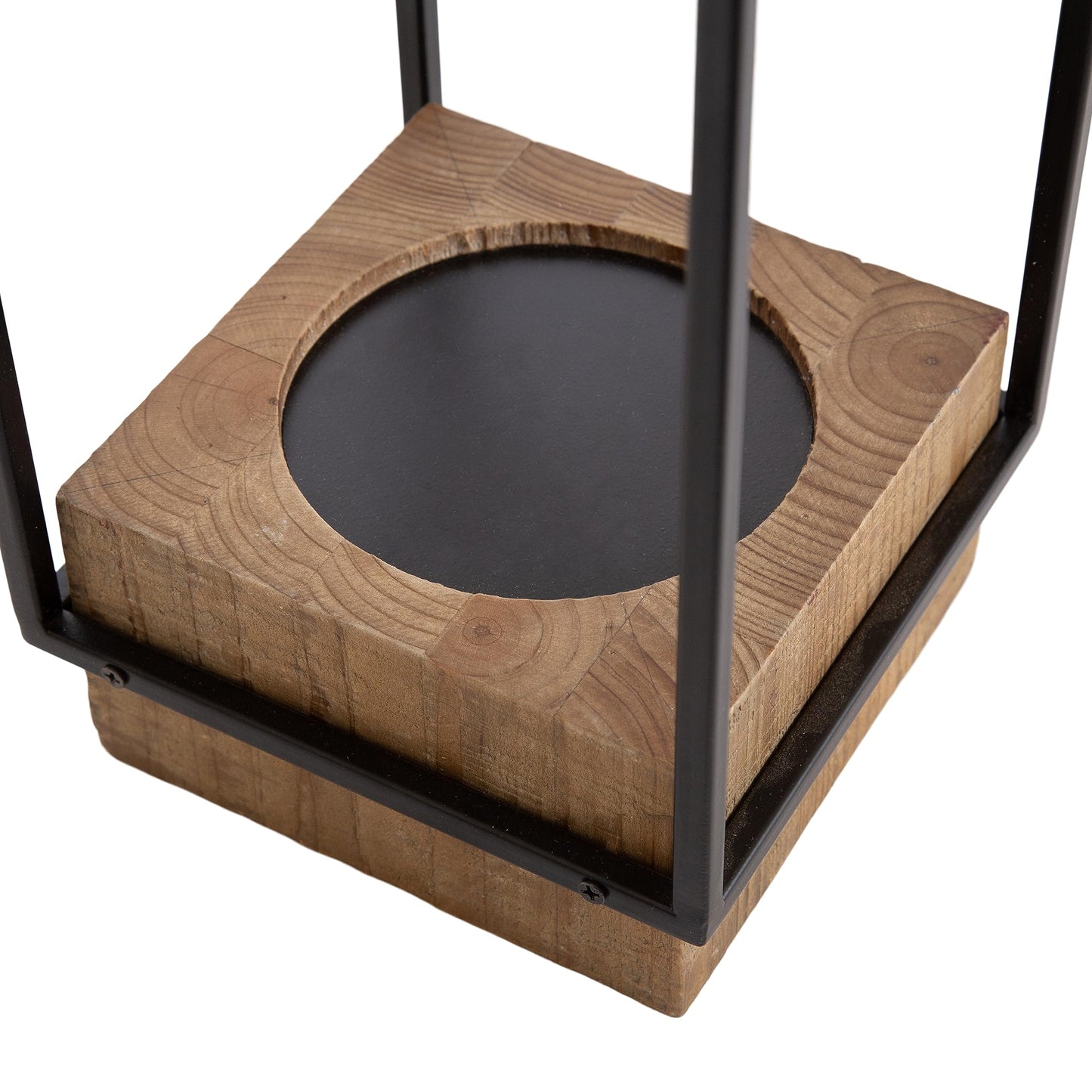 Kate and Laurel Brandt Farmhouse Two-Piece Candle Holder Set; 7 x 7 x 19; Hazelnut and Black; Transitional Wood and Metal Lantern Candle Holders for Fireplace Mantel Display