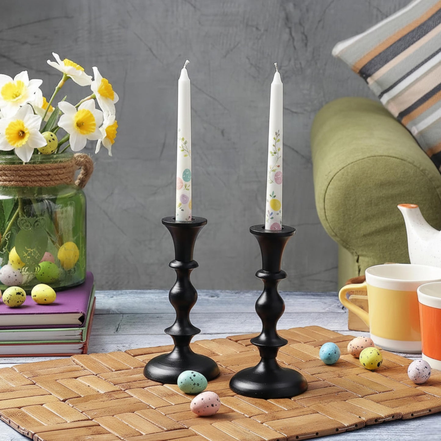 Black Candle Holders Set of 2 Decorative Centerpiece Table Candlesticks Holders for Taper Candles Home Decor Easter Candle Holders for Dinner Party Wedding Decorations