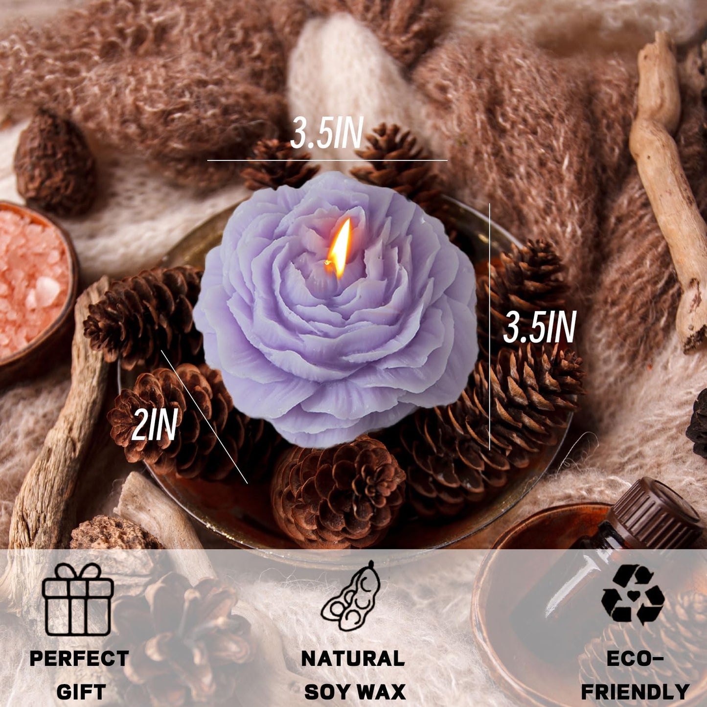 Peony Flower Shape Candles 1 Pack Soy Wax Decorative Candle for Bedroom Home Scented Candle Gift to Friends Family (Purple)