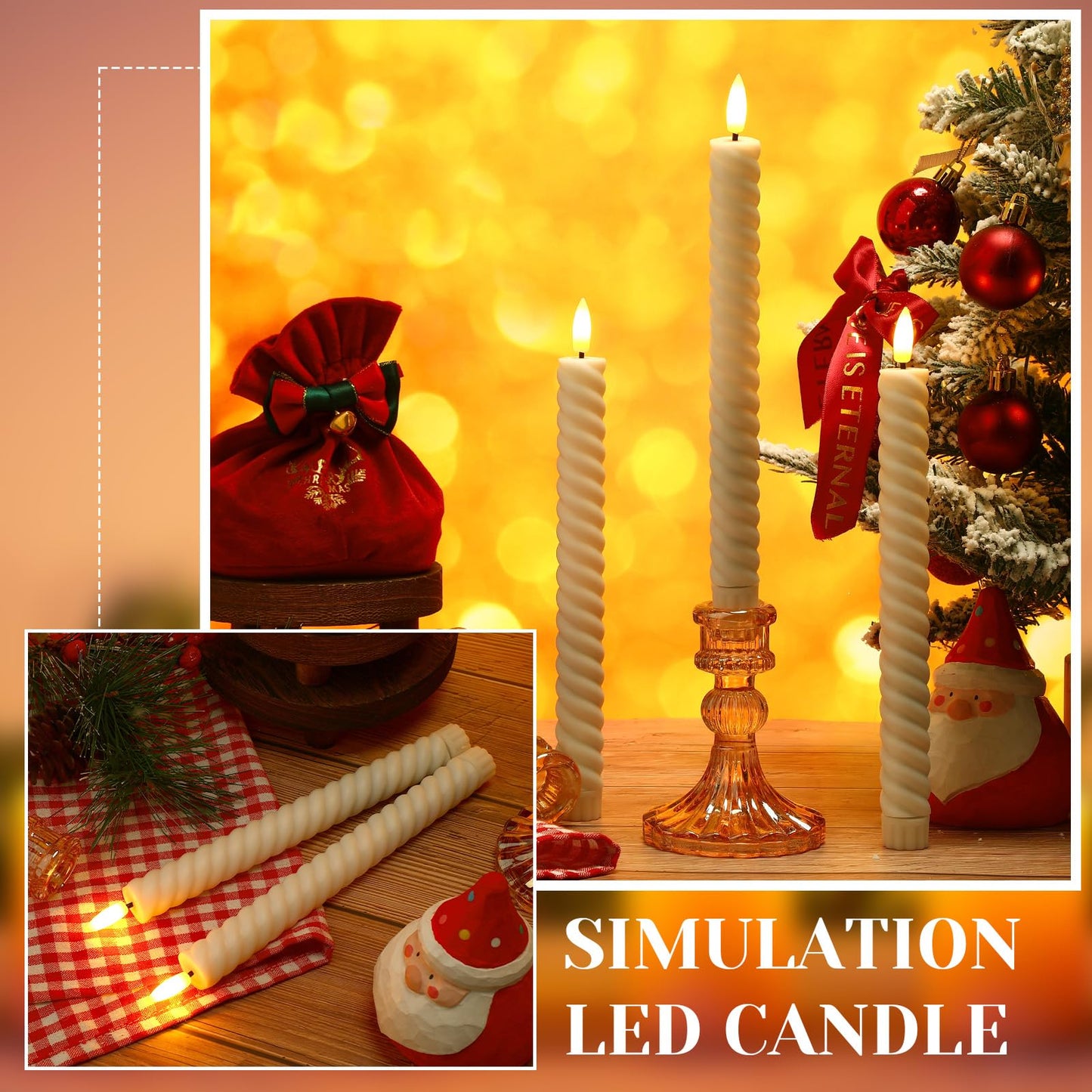 Tuanse 24 Pcs 10 Inch Flameless Twisted Taper Candles LED Flickering Battery Operated Candles Electric Warm Light Candlesticks for Wedding Birthday Party Home Dinner Decor(Ivory)