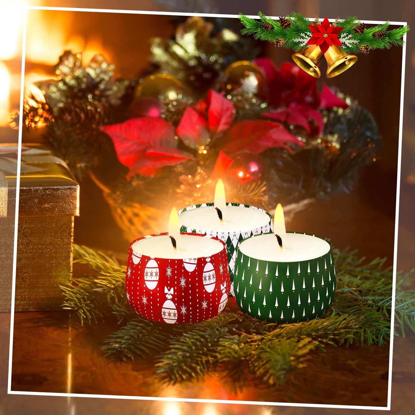 Yungyan Christmas Candle Tin Cans Set Metal Candles Tin Gifts Jars with Lids 8 oz Christmas Cookie Tins Candle Containers for Storing Biscuits Tea Party Favors(12 Pcs)
