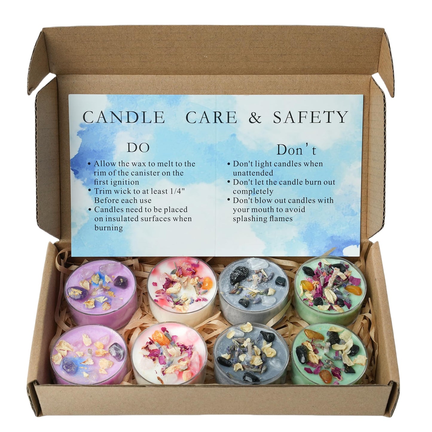 Tealight Soy Candles with Crystals and Herbs, Handmade Energy Candles, Aromatherapy Candles. (Mixed)