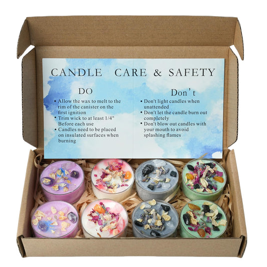 Tealight Soy Candles with Crystals and Herbs, Handmade Energy Candles, Aromatherapy Candles. (Mixed)