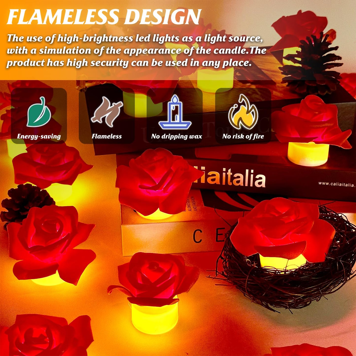 SupBri 12 Pack Flower Led Tea Lights, 200+Hour Battery Operated Candles for Wedding Table Centerpieces, Party Anniversary Christmas (Red)