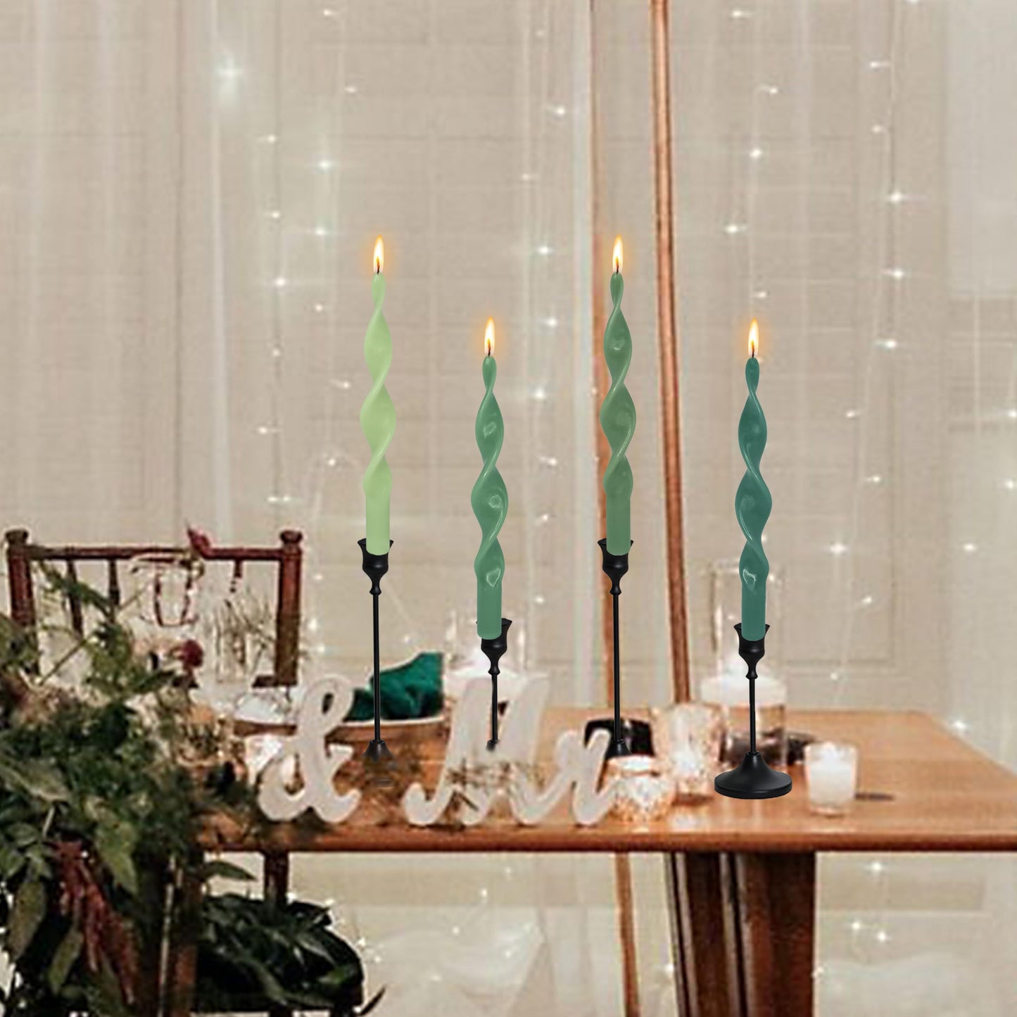 Smokeless Spiral Candles Gradient Green 10 Inch Long Twisted Candles Handmade Unscented Dinner Taper Candles for Wedding Decoration Christmas Gifts