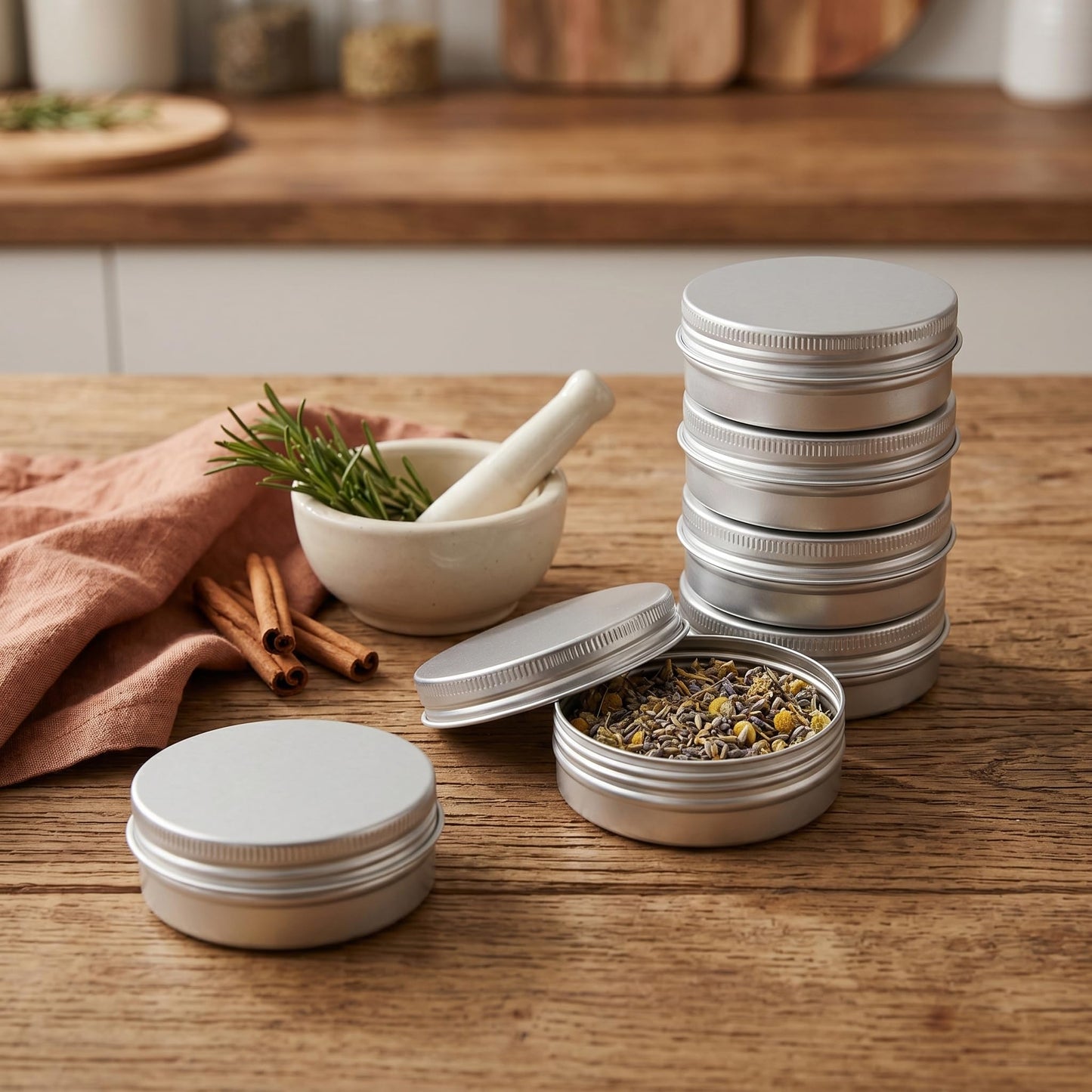 SEHOI 60 Pack 2oz Aluminum Tins Cans, Large Round Metal Tins Jars with Screw Lid, Metal Tin Food Candle Containers for Cosmetic, Spices, Candies