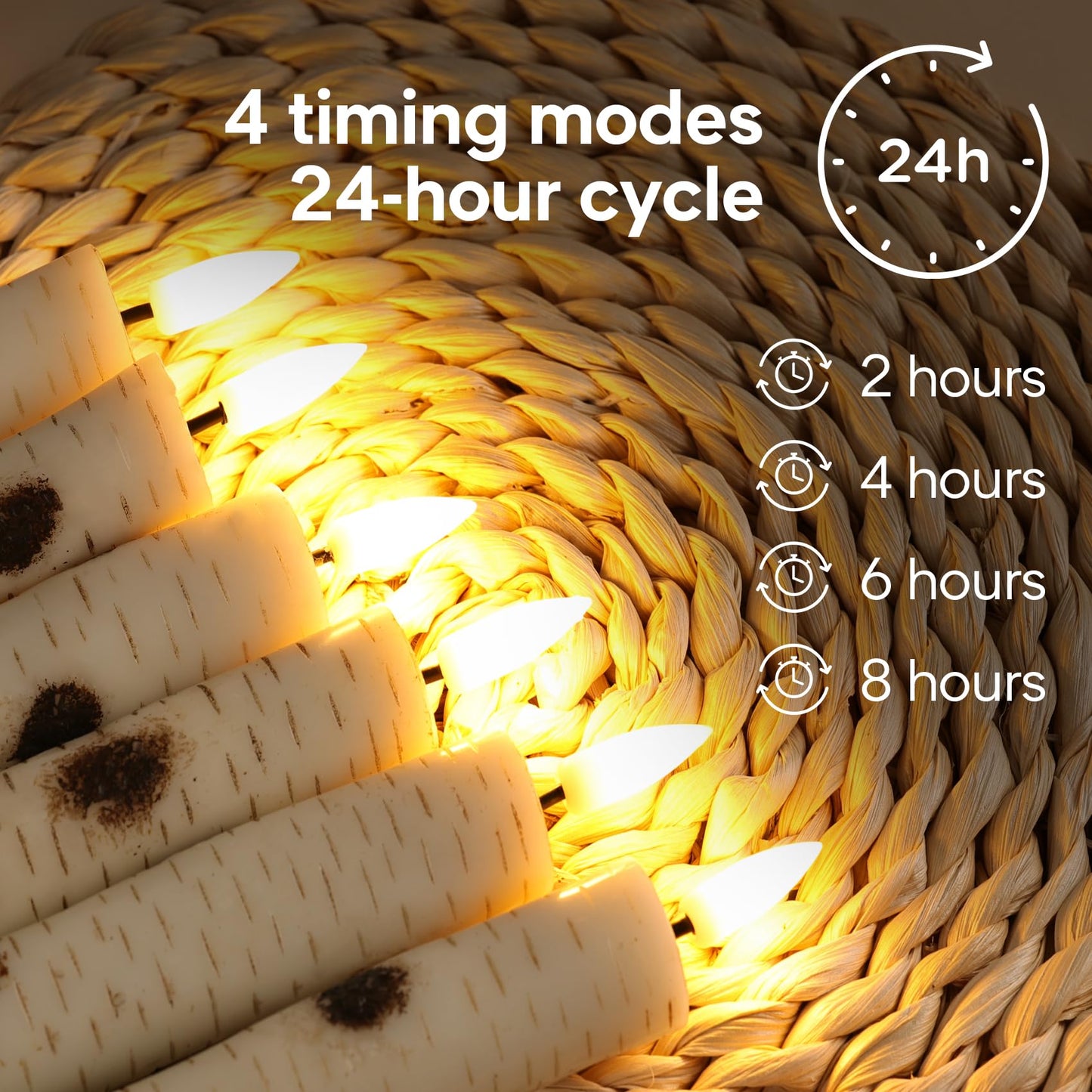 Girimax Birch Bark Flameless Taper Candles with Remote, Flickering Battery Wood LED Candlesticks Set of 6