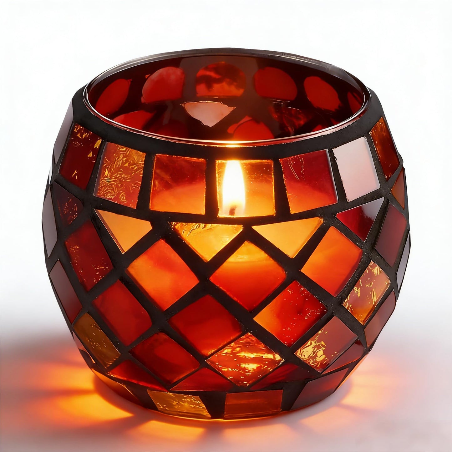 3.3" x 2.7" Valentines Day Votive Candle Holder for Tealight | Romantic Mosaic Tea Light Holder | Candle Lamp Aromatherapy Candlescape Bow | Valentines Day Table Centerpiece, Party Decor