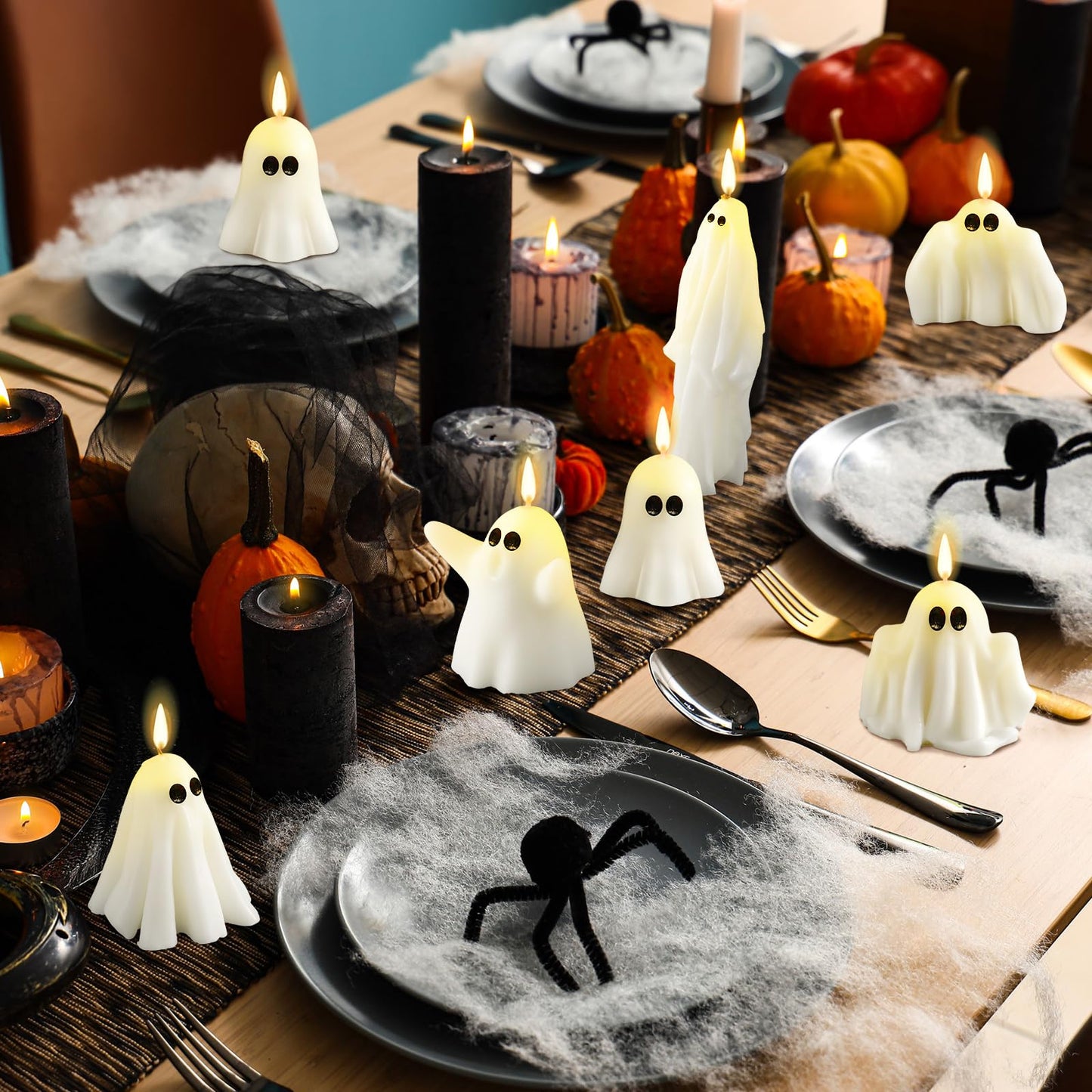Conelist 6 Pieces Halloween Large Ghost Candles White Spooky Scented Halloween Candles Horror Gifts Candle Tea Lights Goth Room Decor for Summer Dining Table Party Bedroom(Spirit Style,White)