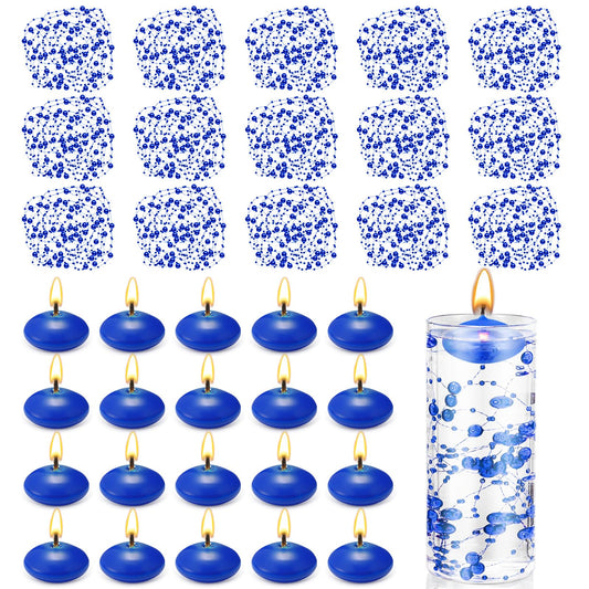 Fumete 40 Pcs Blue Floating Candles Pearl Strings for Centerpieces Small Unscented Floating Candles Vase Fillers Table Decoration for Meditation, Spa, Swimming Pool Party, Wedding Dining Table Decor