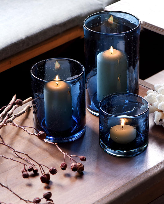 ARIAMOTION Blue Candle Holder, 8" 5" 3.5" Height Set 3