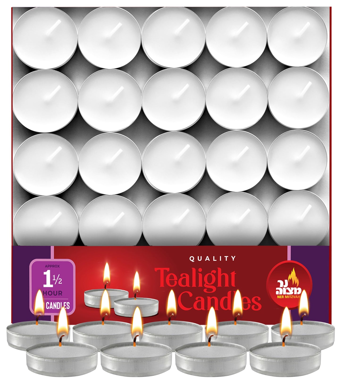 Ner Mitzvah Tealight Candles, Tea Lights Candles, White Tealights Unscented, 1.5 Hour Burn Time (Pack of 100), Bulk