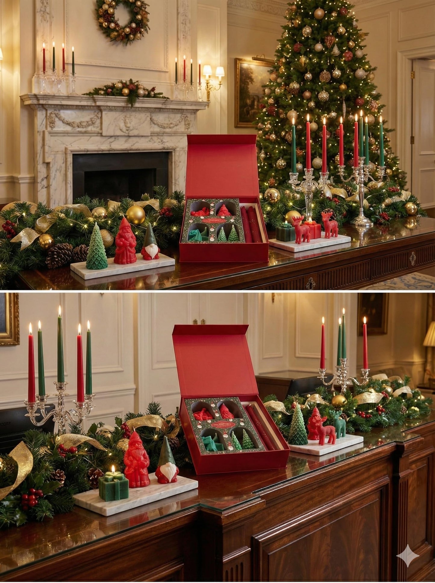 Hecate Magic Mall Christmas Candle Gift Set – 9 Highly Scented Festive Candles Including Santa, Trees, Deer, Cake & Ribbed Pillars | Luxury Holiday Gift Box with Surprise Santa Design (Pack of 1)