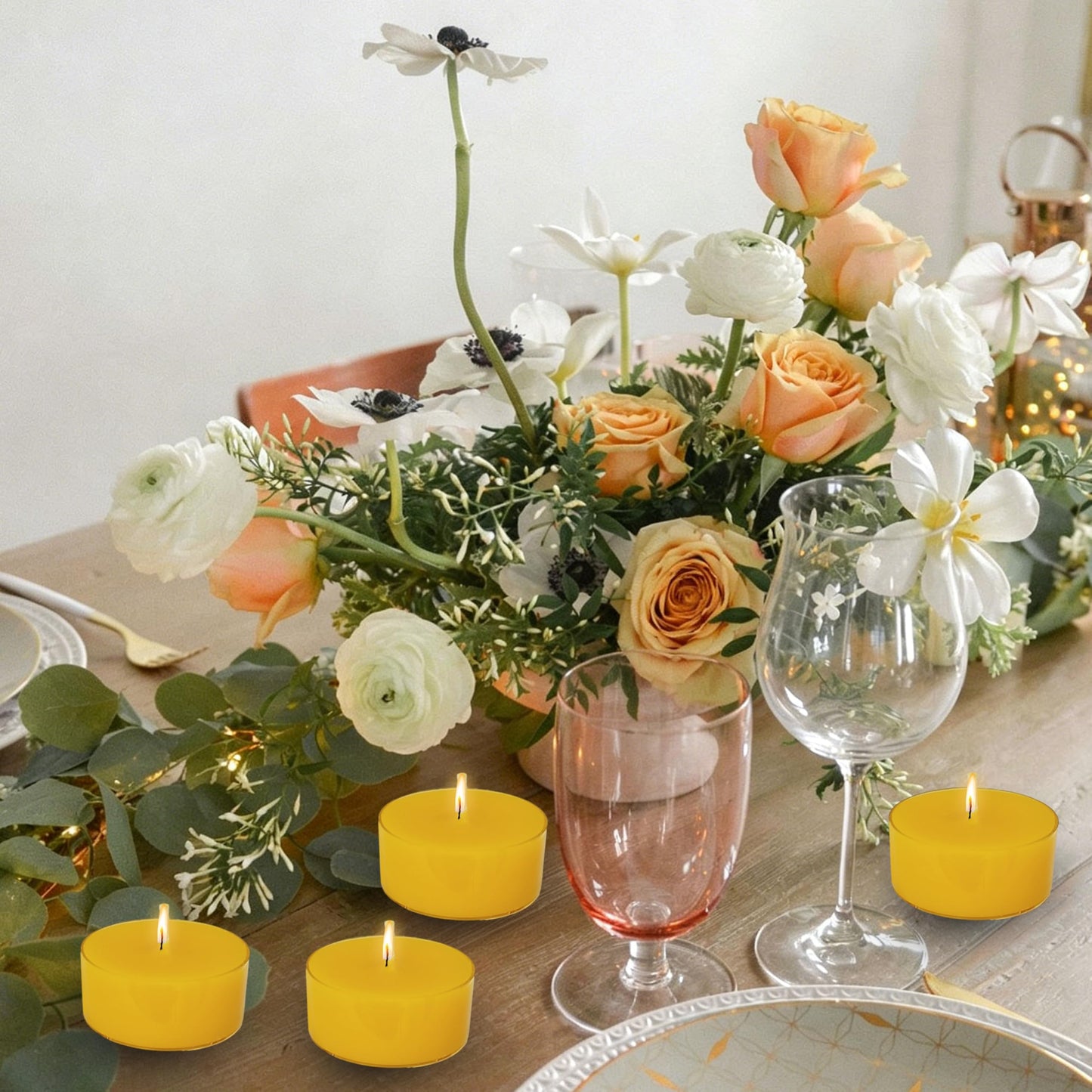 Yellow Candles Tea Lights Smokeless Lemon Scent Tealight Candles Handmade Tealights Set of 24 Long Burning for Wedding Meditation Dinner Home Decor