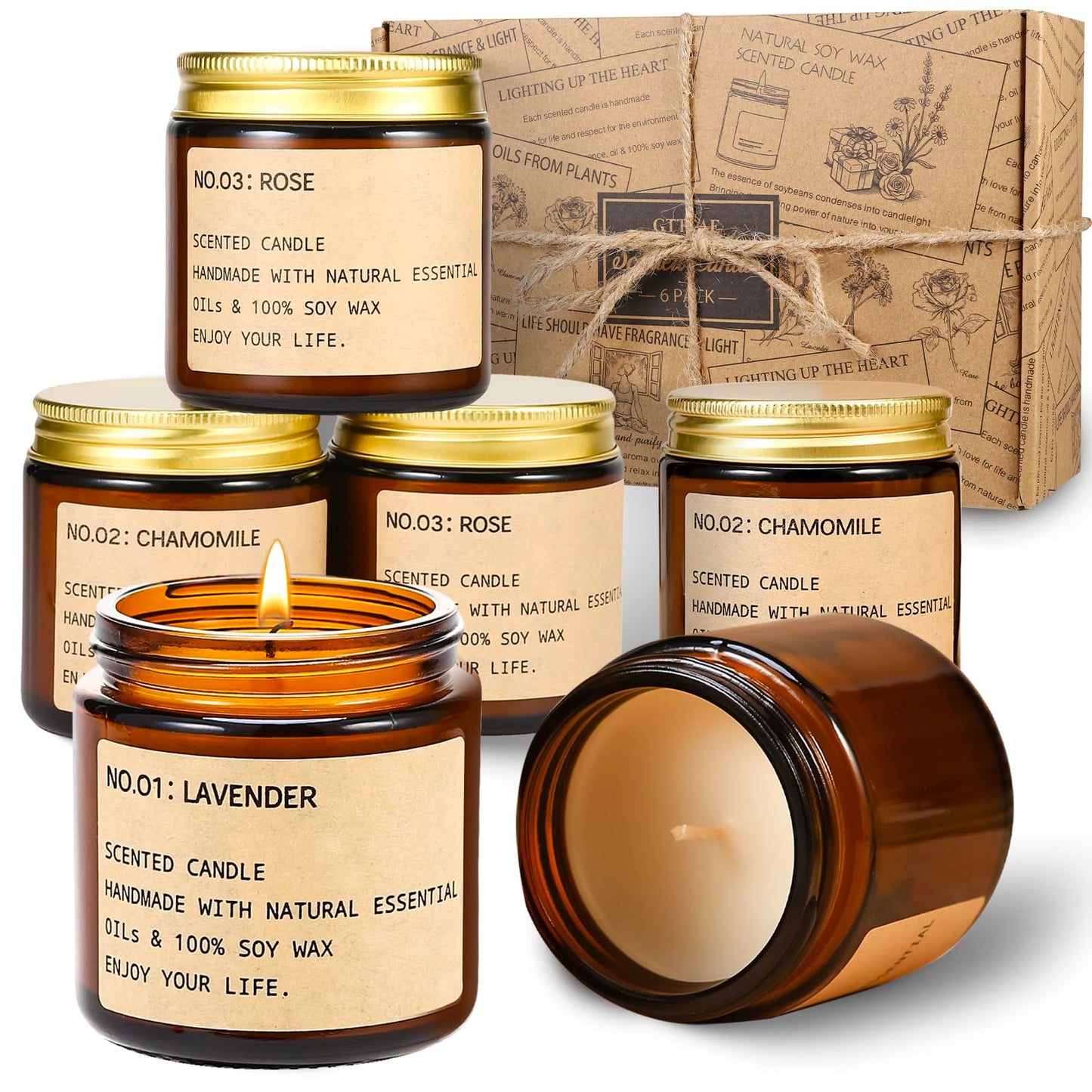 Candles for Home Scented, 150 Hours of Burning Time Aromatherapy Candle, 6 Pack Natural Soy Candle Set, Scented Candles Suitable for Giving Gift, Gifts for Women, Teacher Gifts﻿, Mothers Day Gifts