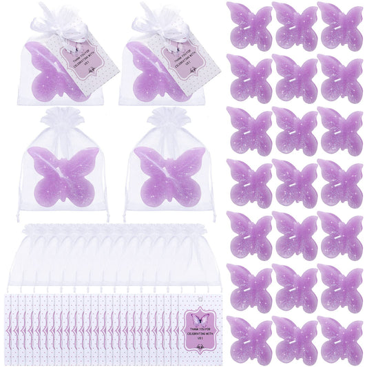Treela 24 Sets Butterfly Baby Shower Party Favors for Guests Purple Tea Lights Candles with Thank You Gifts Cards and Bags Decorations for Wedding Birthday Engagement Souvenirs Gender Reveal