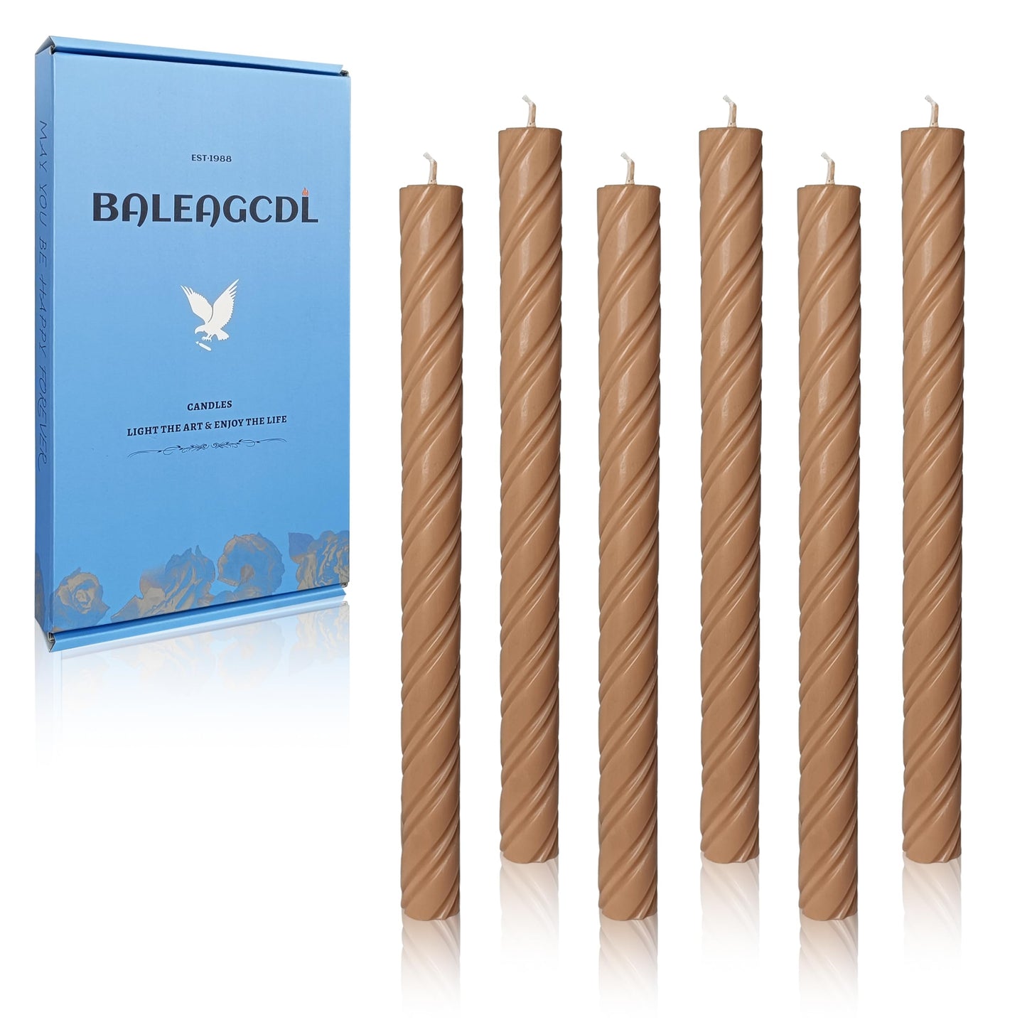 Unscented Taper Candles Dripless Brown Spiral Candles Smokeless Long Dinner Candles 10 Inch Housewarming Candlesticks for Home Decoration