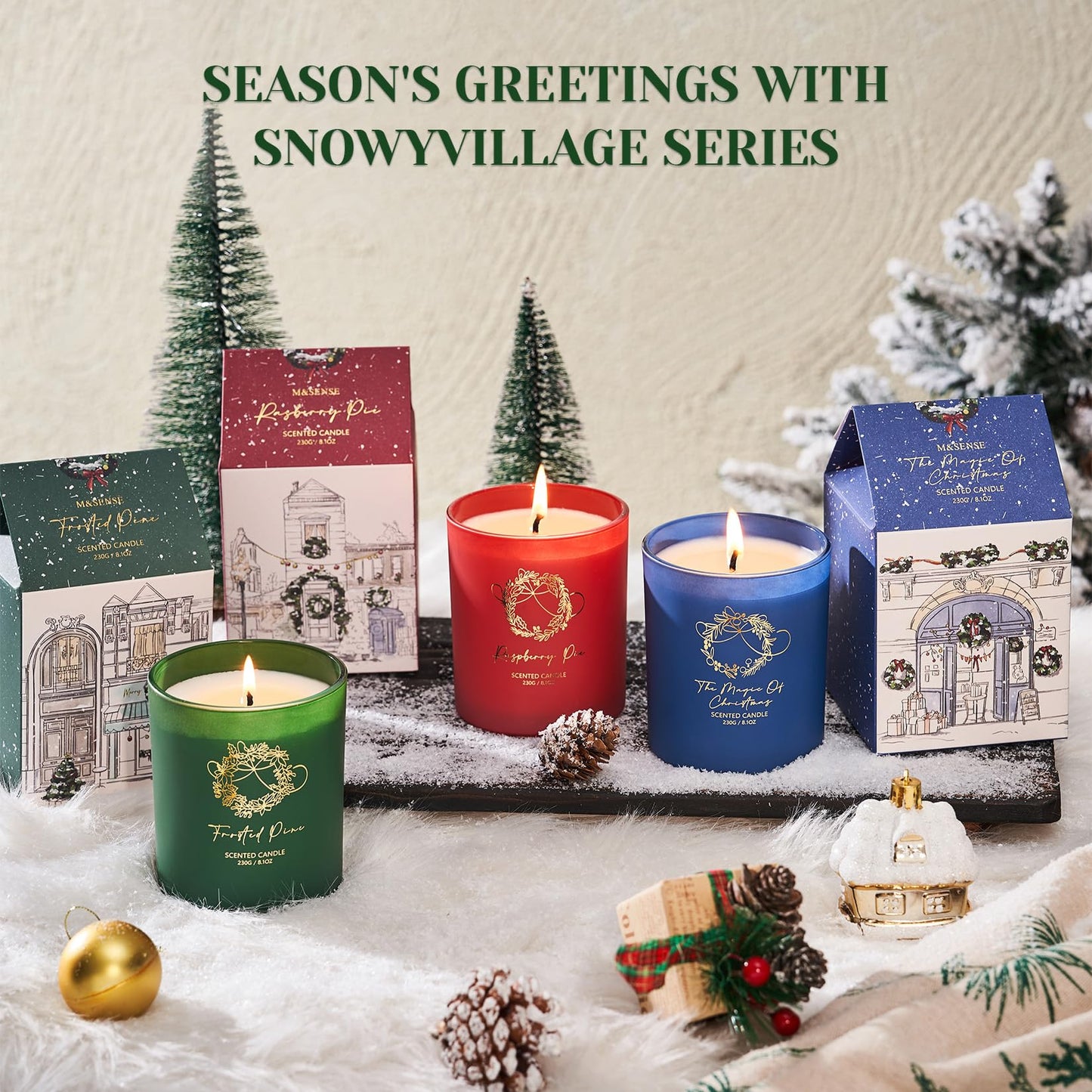M&SENSE Christmas Holiday Candle - THE Magic of Christmas Scent, 8.1oz Soy Wax, Ideal Winter Home Decor Gift for Women and Men