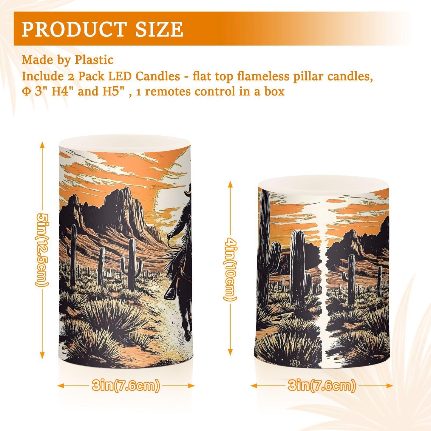 ALAZA Flickering Flameless Candles Western Cowboy Sunset Desert Cactus Battery Operated Candles with Remote Timer LED Pillar Votive Candles Set of 2 for Holiday Decor