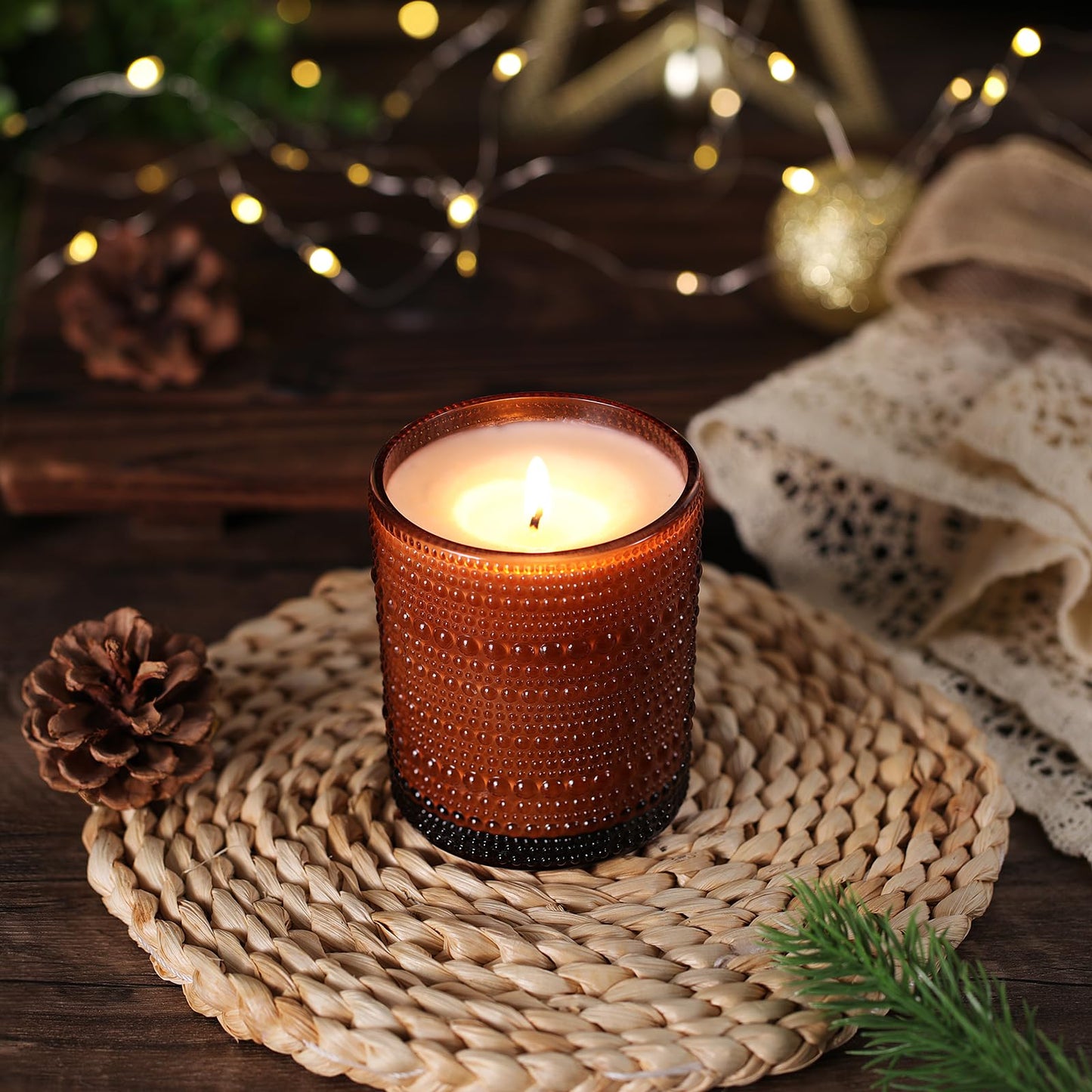 DARJEN 12 Pack Amber Candle Jars for Making Candles- 8 OZ Empty Glass Candle Making Jars with Bamboo Lids and Labels, Candle Containers Candle Making Kits for DIY Gifts