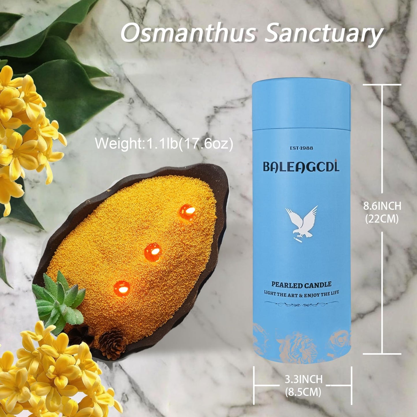 Pearled Candles with 30 Wicks -18 Oz YUKCAXDLS Osmanthus Sanctuary Scented DIY Pearleds Wax Refillable for Making Lasts up to 100+ Hours of Steady Burn Smokeless - Dark Yellow