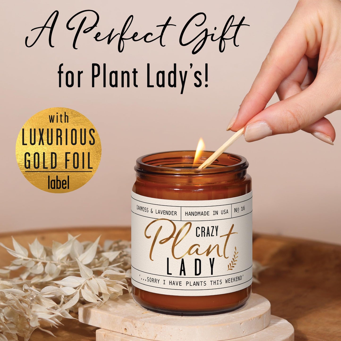 Plant Lady Gifts for Women, Soy Candle, w/Oakmoss & Amber I Plant Lady Themed Ideas I Gifts for Plant Lovers I 50Hr Burn, USA Made