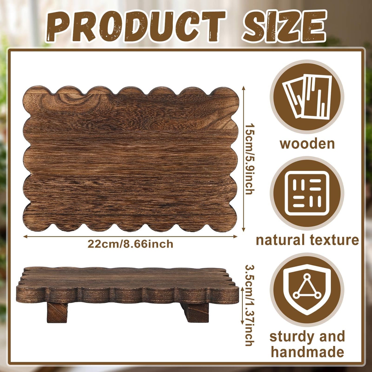 Yookeer Scalloped Wood Riser Tray Soap Rustic Bathroom Decoration Scalloped Stand Soap Tray Wooden Decorative Pedestal Farmhouse Stand Decor for Bathroom Kitchen Bottles Dishes Plant Candles Display