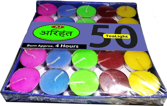 GOOFY TURTLE Multicolor Pack of 50 Tealight Candle, Approx 4 Hour Long Burning Time, Unscented, Smokeless, Paraffin Wax Tealight Candles for Diwali, Home Decoration - Tealight Diya