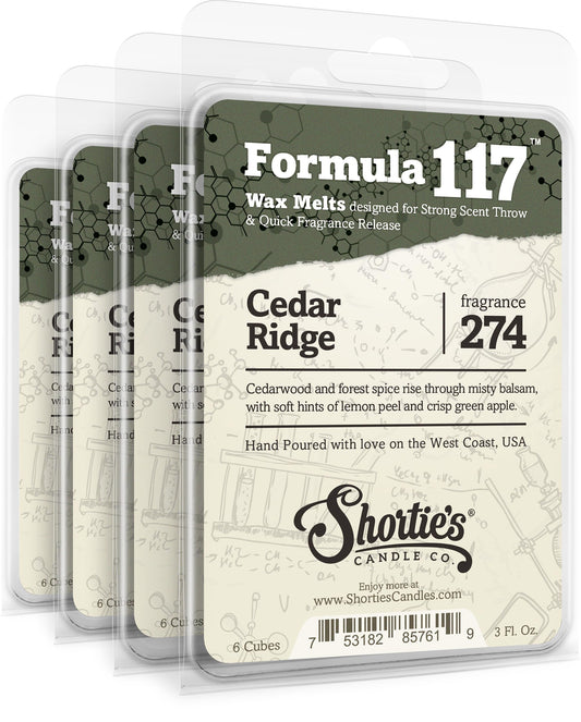 Shortie's Candle Company Cedar Ridge Premium Wax Melts 4 Pack - 12 Oz., Strong & Long Lasting, Non-Toxic - Made with Essential & Natural Oils - Formula 117