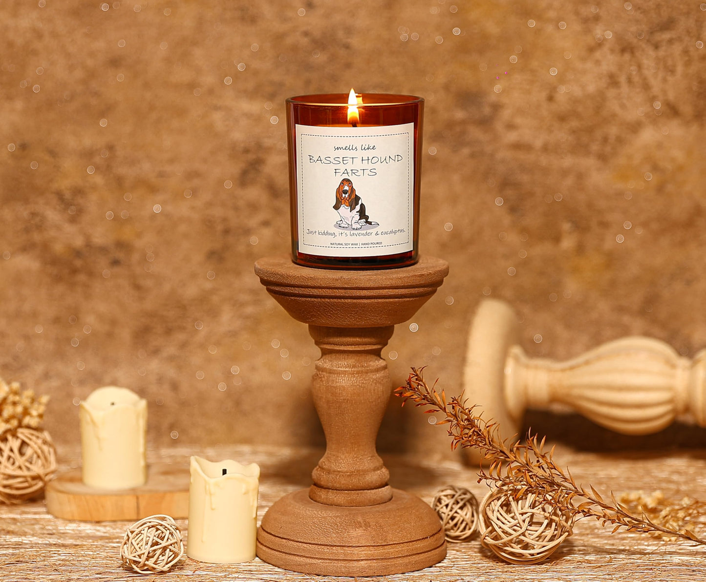 Basset Hound Gifts, Basset Hound Decor, Dog Mom Gifts, Dog Farts Candle - Lavender & Eucalyptus, Crafted by Natural Soy Wax & Natural Essential Oils