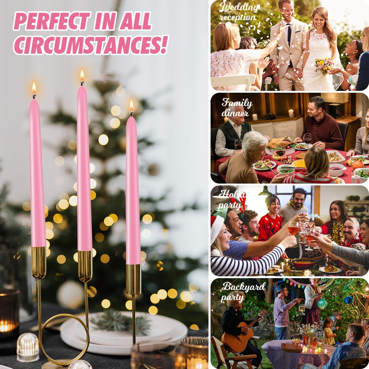 10 inch Cone-Shaped Candle, Set of 24 Smoke-Free, drip Free Wax, Long Burning, Used for Home Decoration, Churches, Celebrations, Parties (Pink)