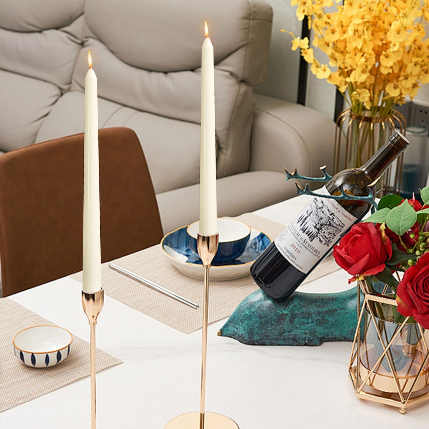 OSHINE Ivory 10 Inch Taper Candles - 12 Pack Long Taper Candle Dripless Unscented Smokeless & Emergency 7-8 Hours Long Burning Tall Candlesticks Ideal for Weddings, Dinner Party, Easter