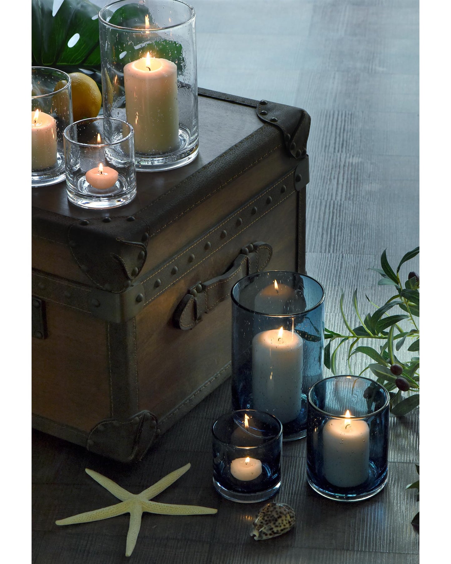 ARIAMOTION Blue Candle Holder, 8" 5" 3.5" Height Set 3