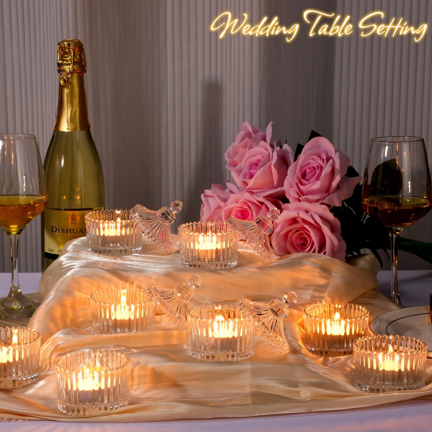 FoldTier 24 Pcs Votive Candle Holders Bulk, Glass Jars with Lids, Tealight Holders for Table Centerpieces, Home Decor Wedding Bridal Summer Baby Shower Favors