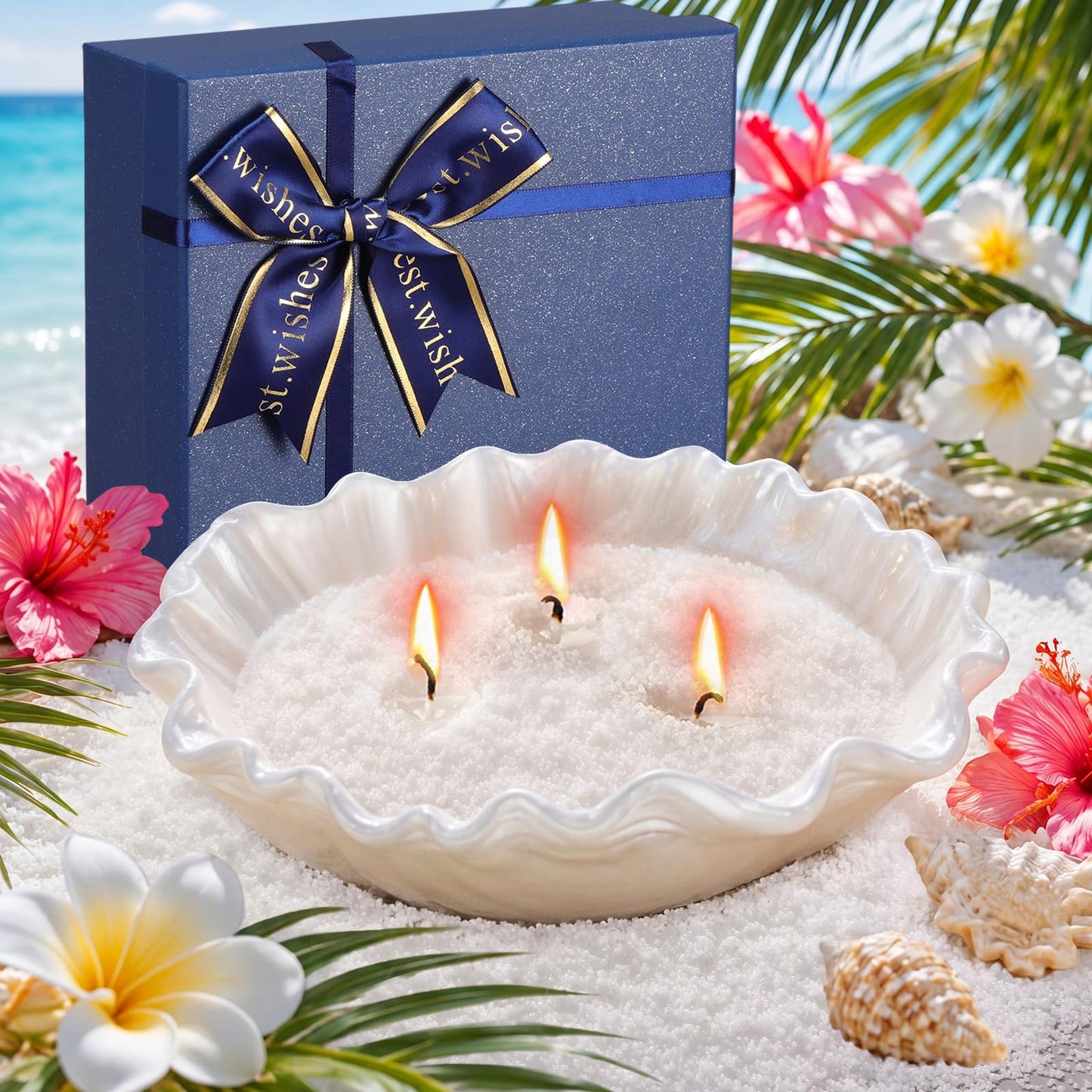 MTLEE Pearled Candle 2.2 Lb/35oz Hawaiian Flavor Scented Sand Candle Kit Include 50 Wicks, Bow Gift Box, Spoon Reusable Pearled Wax, Gifts for Women Girls Teacher Birthday DIY Home Kit