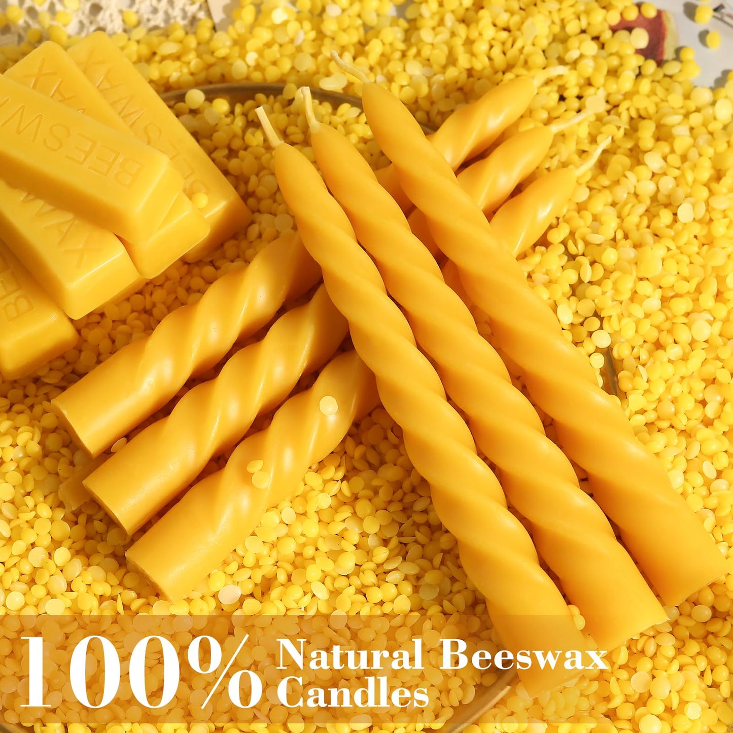 16 Pack Beeswax Taper Candles 7 inch Spiral Beeswax Candles 7 Hours Burning Natural Pure Bees Wax Candlesticks Unscented Smokeless Yellow Bees Wax Candles for Home Prayer