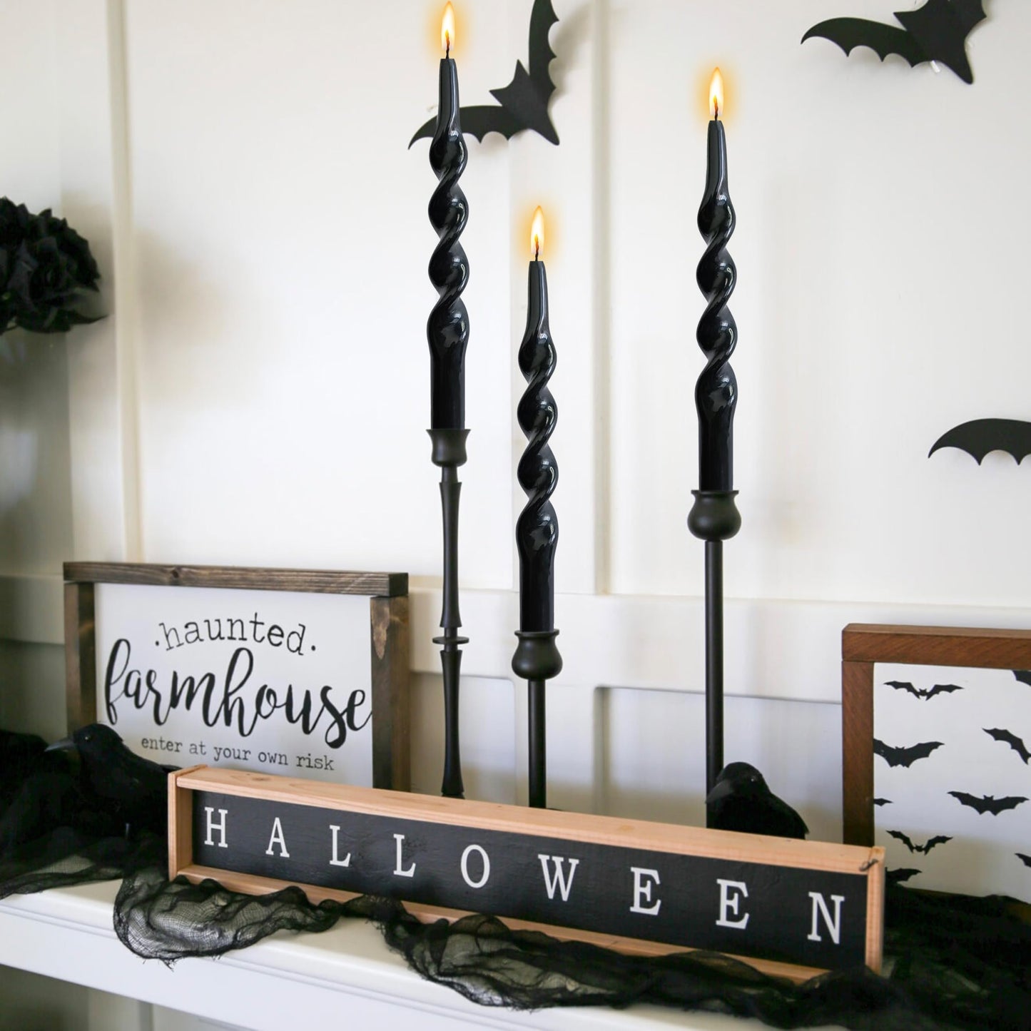 Halloween Taper Candle Black Candles - 4 PCS Spiral Candles Unscented Twisted Candlesticks 10 inch for Christmas Dinner Wedding Home Decor, Relaxation & All Occasions