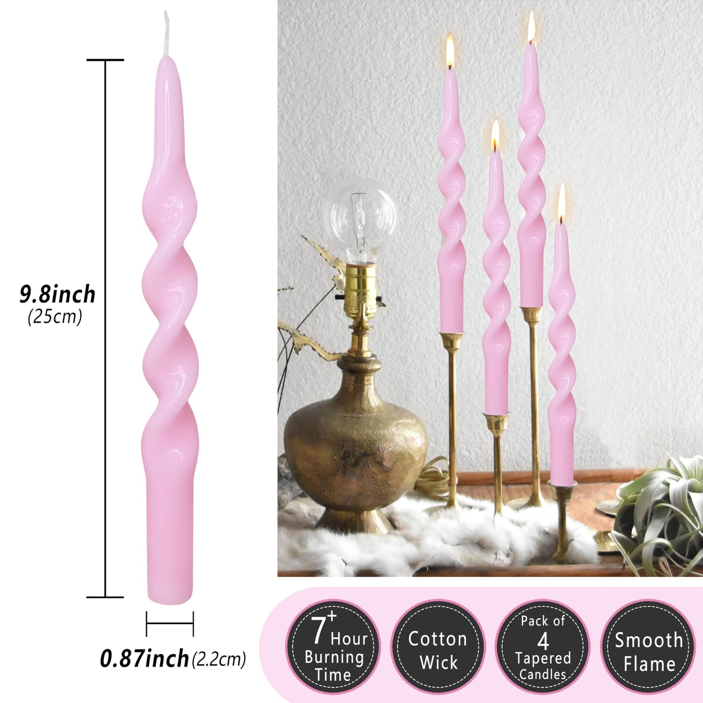 Spiral Taper Candles Pink Twisted Candlesticks Pastel Candle Sticks Long Tapered Candles Unscented Twirl Candle Tall Smokeless Candle for Home Décor Weddings Holiday