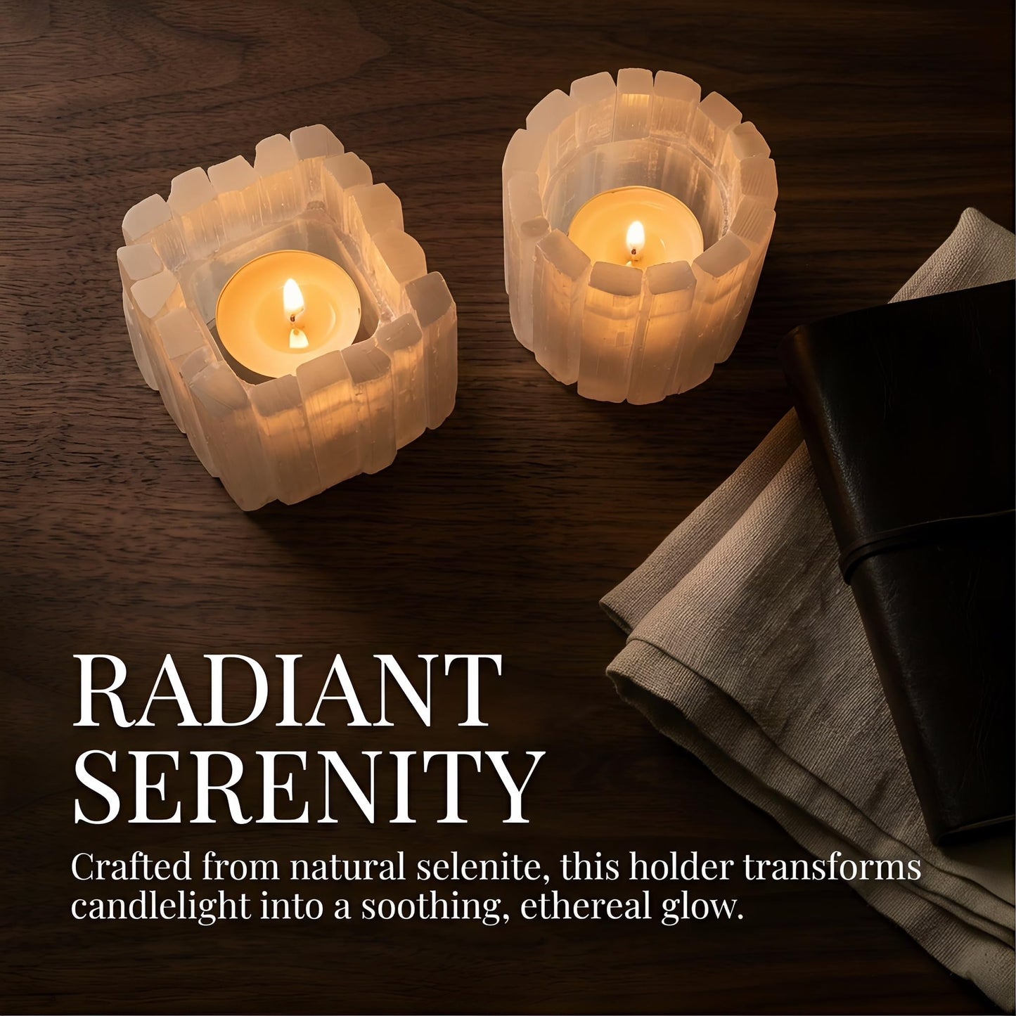 Selenite Tea Light Holder, Natural Selenite Crystal Candle Holders with Different Shapes, for Home Decor, Meditation, Yoga, Reiki, Gifts (Round Regular Cup)
