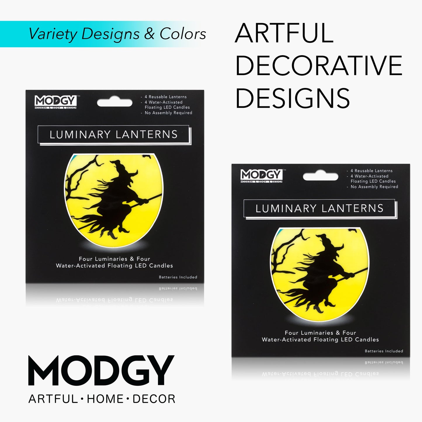 MODGY Luminary Lanterns Candle Holder Decorative Indoor Outdoor Decor, Lanterns for Wedding Centerpiece Decoration Outside Patio, with Flameless Floating LED Candles, WitchyWoman Pack of 2