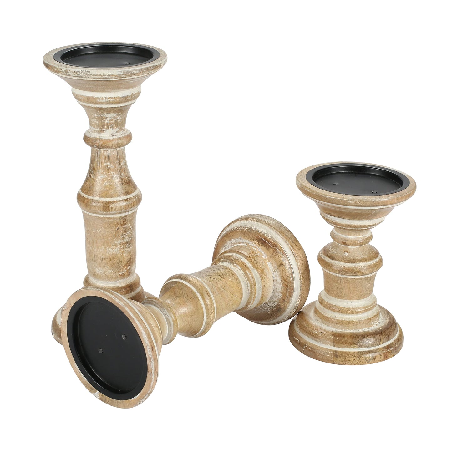 Candle Holder Stand Wooden, Pillar Candle Holders, Unity Candle Holders, Rounded Turned Colums, Country Style Ideal for Gift, Wedding, Christmas, Party, Home,Spa - 10,8,6 Inch- Set of 3, White Wash