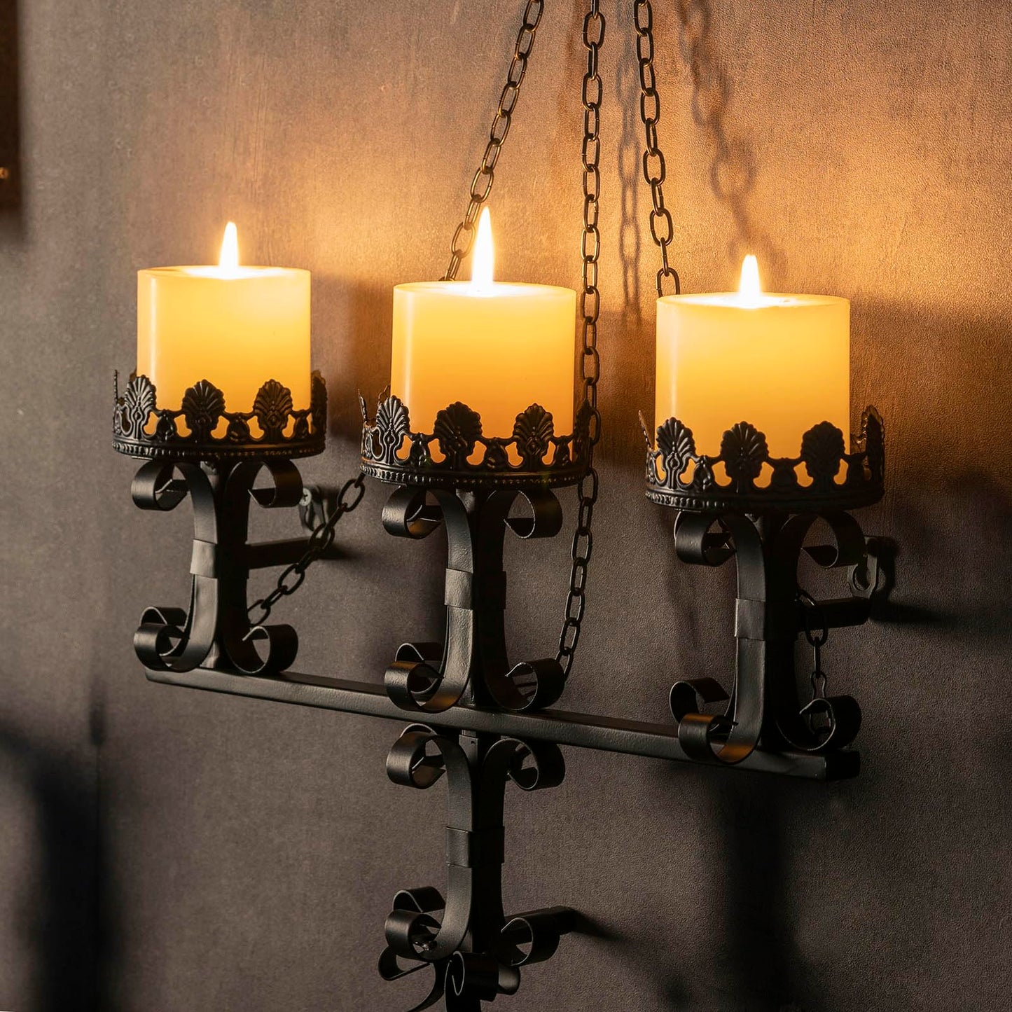 Black Wall Candle Sconces,3 Iron Candelabra,Gothic Victorian Decor,Rustic wall Candle Holder for Bathroom,Living Room,Dining Room Indoor Outdoor Use
