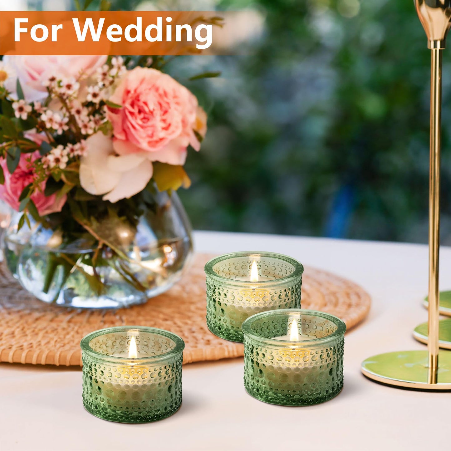 JOYIT Green Votive Candle Holders Bulk Set of 6, Tealight Candle Holder for Wedding Table Centerpiece, Glass Small Candle Holders for Birthday Party, Valentine's Day, Home Decor (2''X 1.4'')