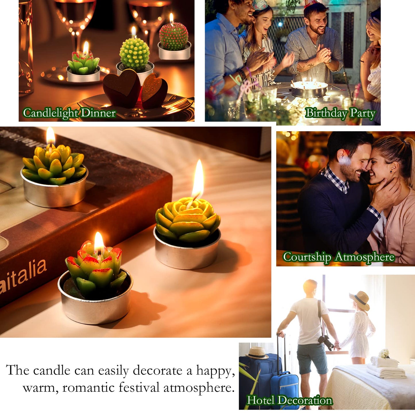 Lounsweer 72 Pcs Cactus Tealight Candles Artificial Succulents Tealight Candles for Birthday Shower Wedding Spa Party Favors Gifts Home Decor