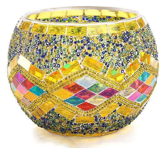 Maimeili Vintage Mosaic Glass Romantic Stained Votive Scented Candle Holder Base Tealight Candles Elegant Home Table Decor(NO Candles) for Wedding Party Christmas Church