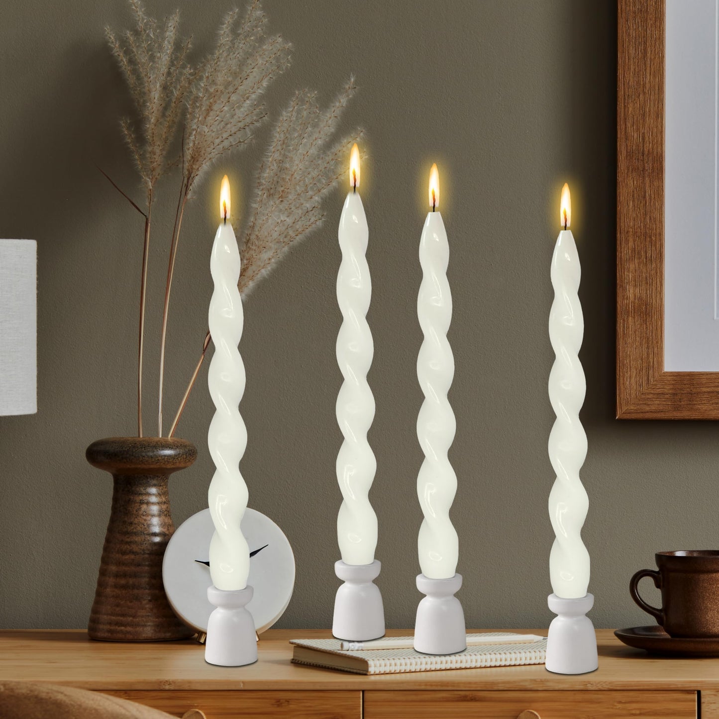 Spiral Taper Candle Long Candlesticks 10 INCH White Tapered Candles Unscented Twisted Candlestick Smokeless Candle Stick for Home Décor Weddings Festive Holiday